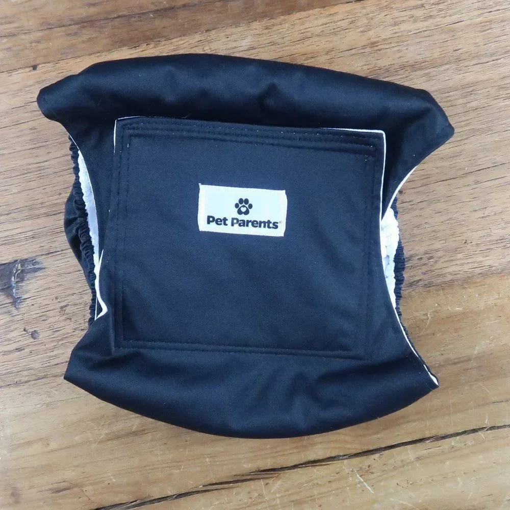 PET PARENTS BLACK BELLY BAND MALE DOG WRAP DIAPER SIZE LARGE